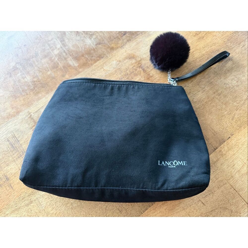 Lancôme Black Cosmetic Bag with Wristlet and Pom Pom
